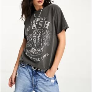 Johnny Cash | S | Women's 'Walk The Line' Washed Gray 100% Cotton T-Shirt Tee
